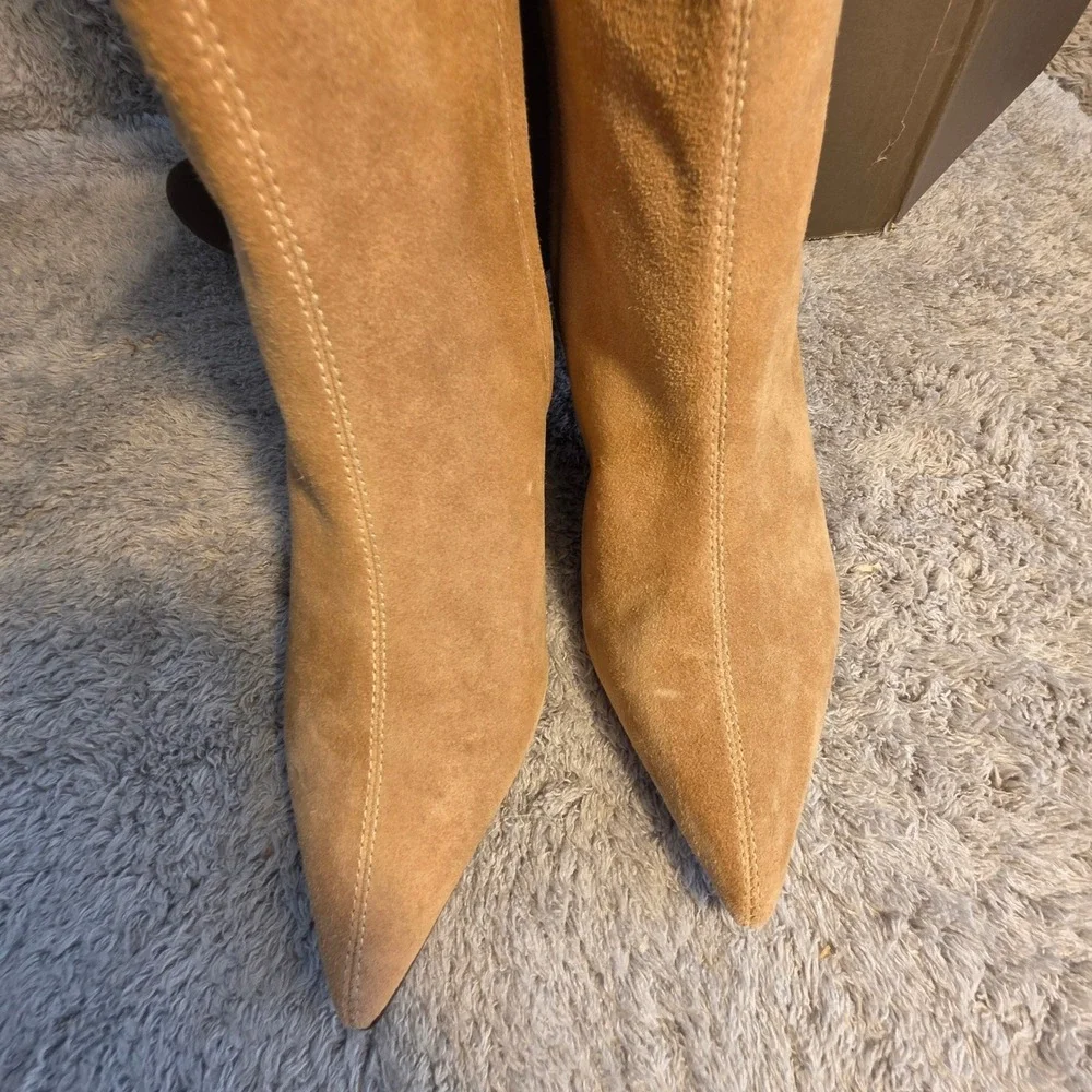 Franco Sarto Buttery Suede Ankle Boots Camel Tan Pointed Toe Dressy Womens 8.5 M